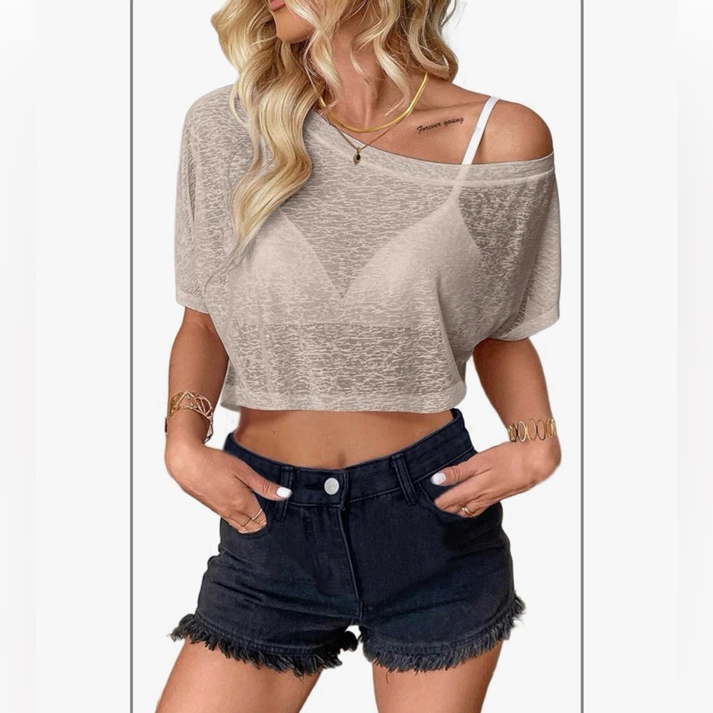 Sheer Off Shoulder Crop Top